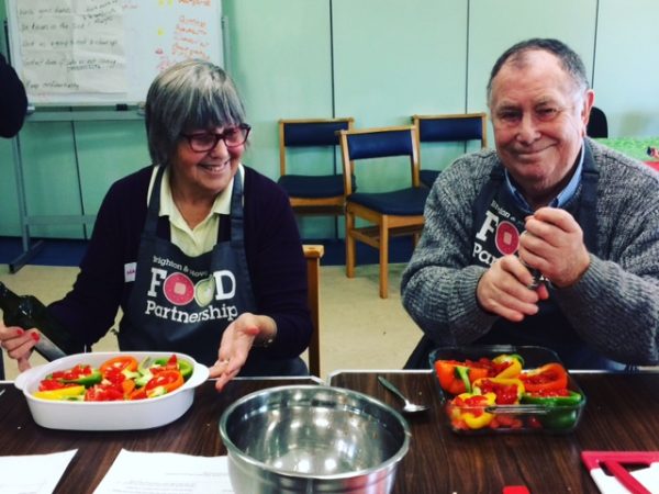Older people cooking