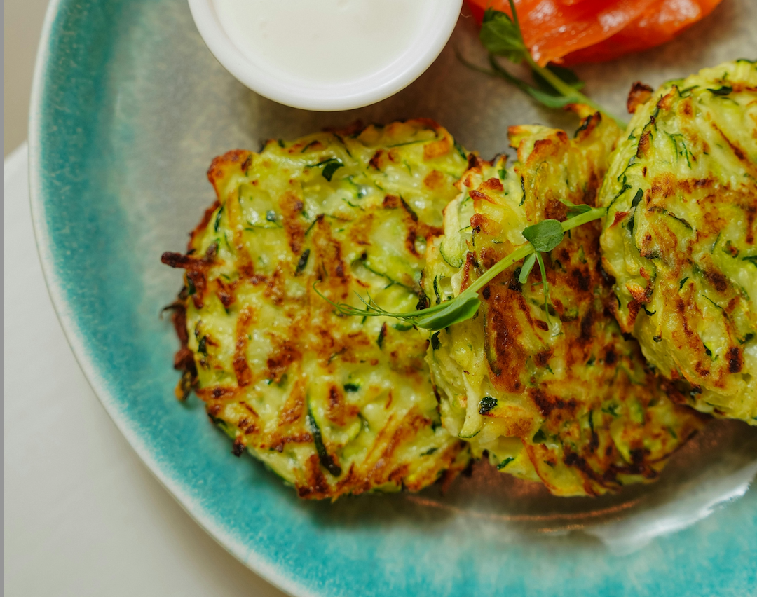 Courgette, Pea and Mint Fritters