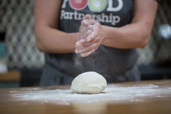dough hands and flour