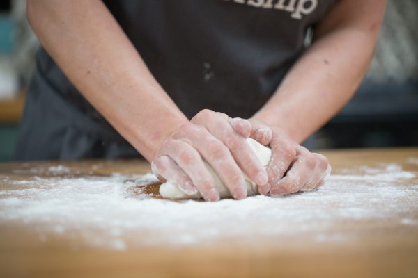 dough hands and flour