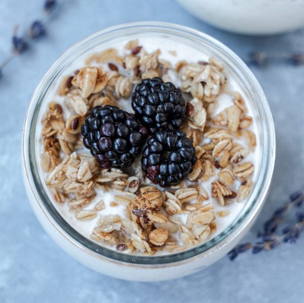 porridge in a jar with berries
