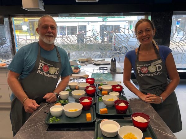 Volunteers and food prep