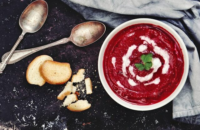 Scandinavian-style beetroot, apple and walnut soup