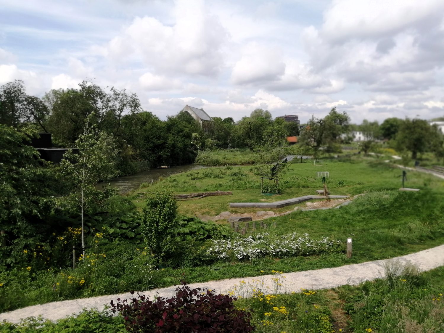 The edible planting schemes flow to follow the river.
